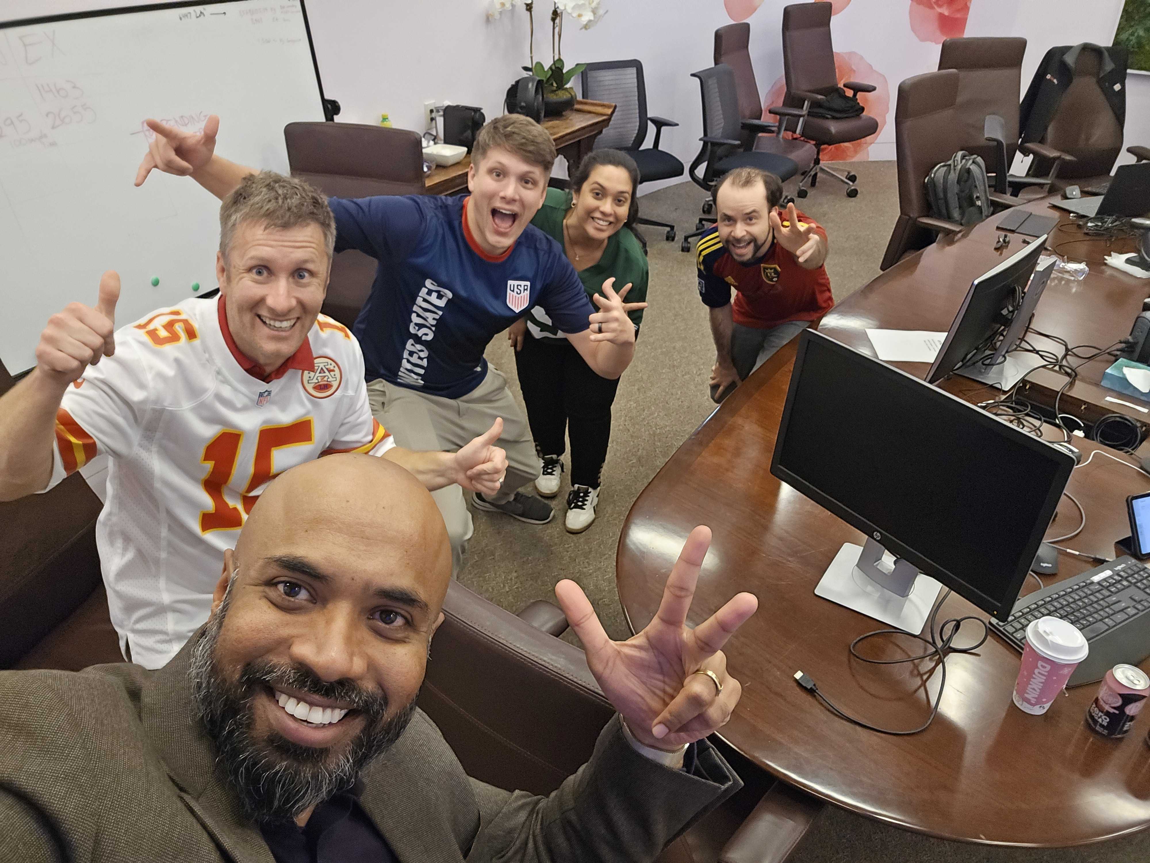 Selfie with co-workers and client